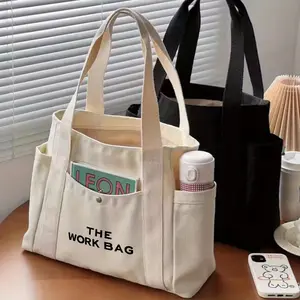 The Work Bag Print Canvas Tote Bag, Large Capacity Shoulder Bag, Multi-pocket Handbag, Suitable for Work School Travel Shopping