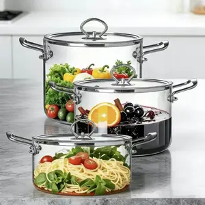 Aesthetic Viral 3.5L/4.5L/5.5L Clear Transparent Glass Saucepan with Lid, BPA Free Lead Free Heat Resistant Cookware Pots with Stainless Steel Handle, Ideal for Home Kitchen Baby Food Soup Milk Pasta Housewarming New Home Gift