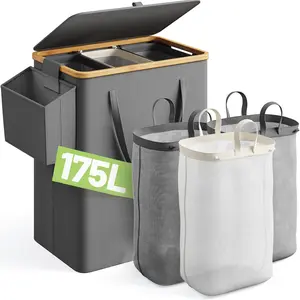 Laundry Basket with Lid, 160L-250L Laundry Hamper,2/3 Section Clothes Hamper, Hamper with Lid with Removable & Washable Bags Collapsible Hampers for Bedroom, Aesthetic for Bathroom