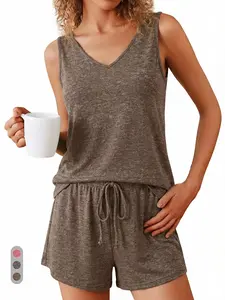 Womens Pajama Sets 2 Piece Sleeveless Summer Pjs Ribbed Knit Tank Top and Shorts Cute Lounge Sleepwear