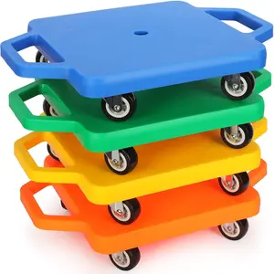 Scooter Board with Handles Plastic Casters Floor Sitting Scooter Boards for Kids Children Gym Indoor Outdoor Activities Play Equipment, 11.22 x 11.22 inch