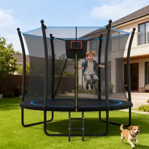 8FT Outdoor Trampoline with Safety Enclosure Net, Backyard Recreational Heavy-Duty Trampoline for Kids Adult, Weight Capacity: 800 LBS ,Black