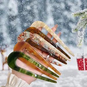 Floral Pattern U-shaped Hairpins, 5 Counts/set Elegant Hair Accessories for Women & Girls, Minimalist Headwear Suitable for Thick Hair, Flower Hair Pin, Hair Clips