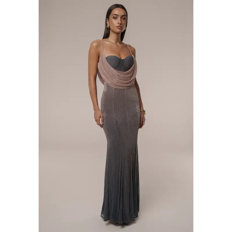 gold celestina draped maxi dress SELENE One-Shoulder Strap Satin Maxi Dress - Golden / S - Women's Fashion