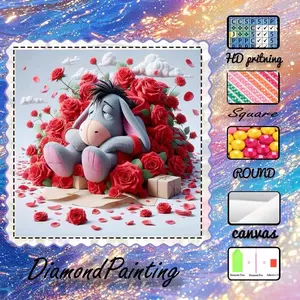 5D-DIY, high-grade velvet canvas, diamond art, diamond painting, diamond painting kit, donkey, rose AB diamonds, fairy dust diamonds, crystal diamonds, perfect home decor, hand-made diamond art painting kit, special craft diamond art kit, Handicraft