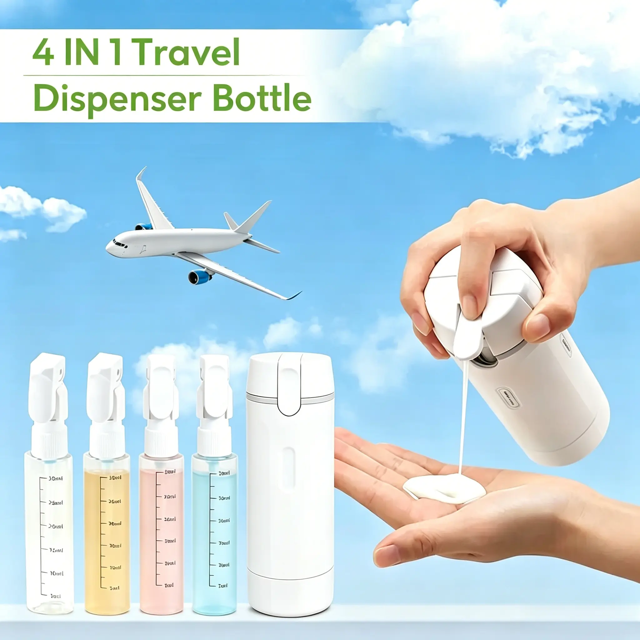 【DealsForYou】4-in-1 Plastic Rectangle Mini Travel Products Dispenser Bottle, Leak-Proof Refillable Silicone Squeeze Container with Lock, Compact Lightweight Toiletry Organizer for Business Trips, Vacations