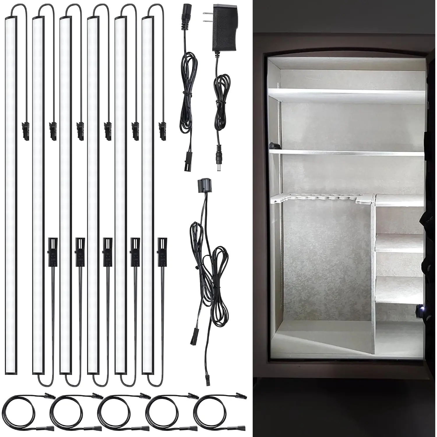 Gun Safe Light Kit - Door Activated Safe Lights, 6 PCS x 12 Inch Slim LED Light Bars for Inside Cabinets, Closets, Pantries, Cold White 6000K