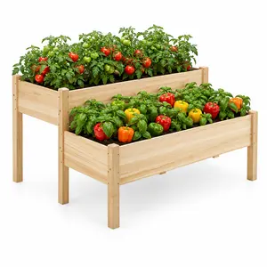 【Extra Large】Yaheetech 2-Tier Wooden Raised Garden Bed, Elevated Planter Box for Vegetables and Herbs, Patio Balcony Backyard