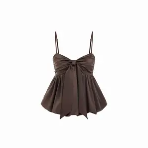 Cider Satin Bowknot Bubble Hem Cami Top SummerWins Dealsforyou