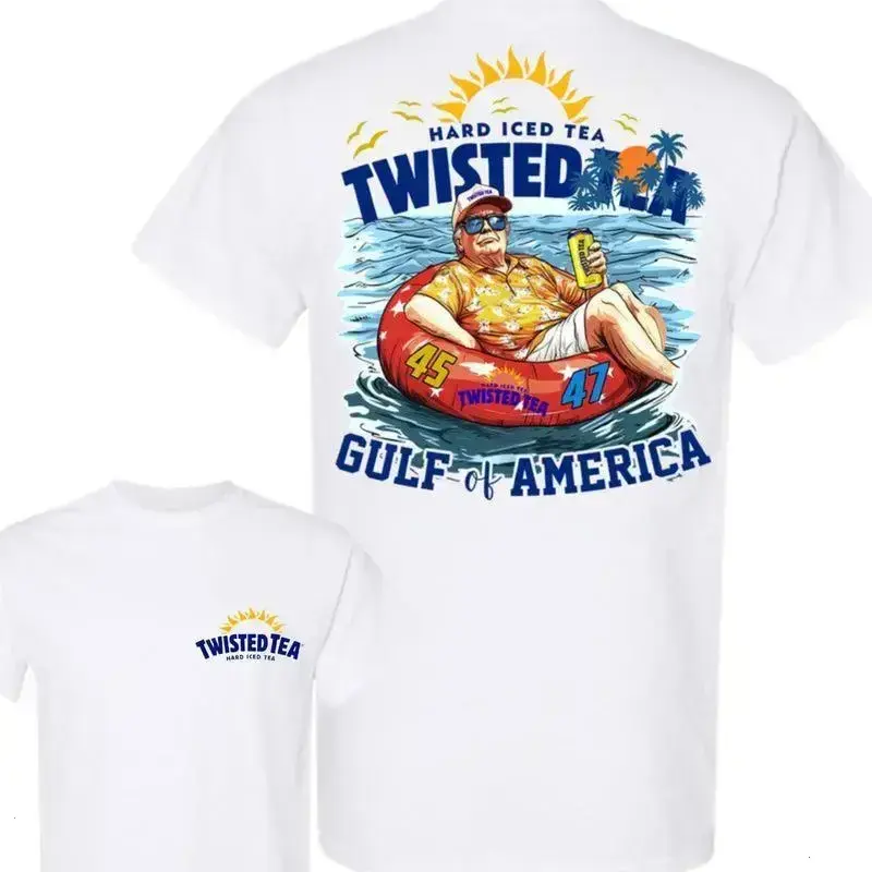Trump Twisted Tea Gulf Of America 2-Sided T-Shirt Funny Trump 2026 45 47 Hard Iced Tea Shirt Summer Patriotic Graphic Tee Casual Short Sleeve Streetwear Trump Gift For Men Women