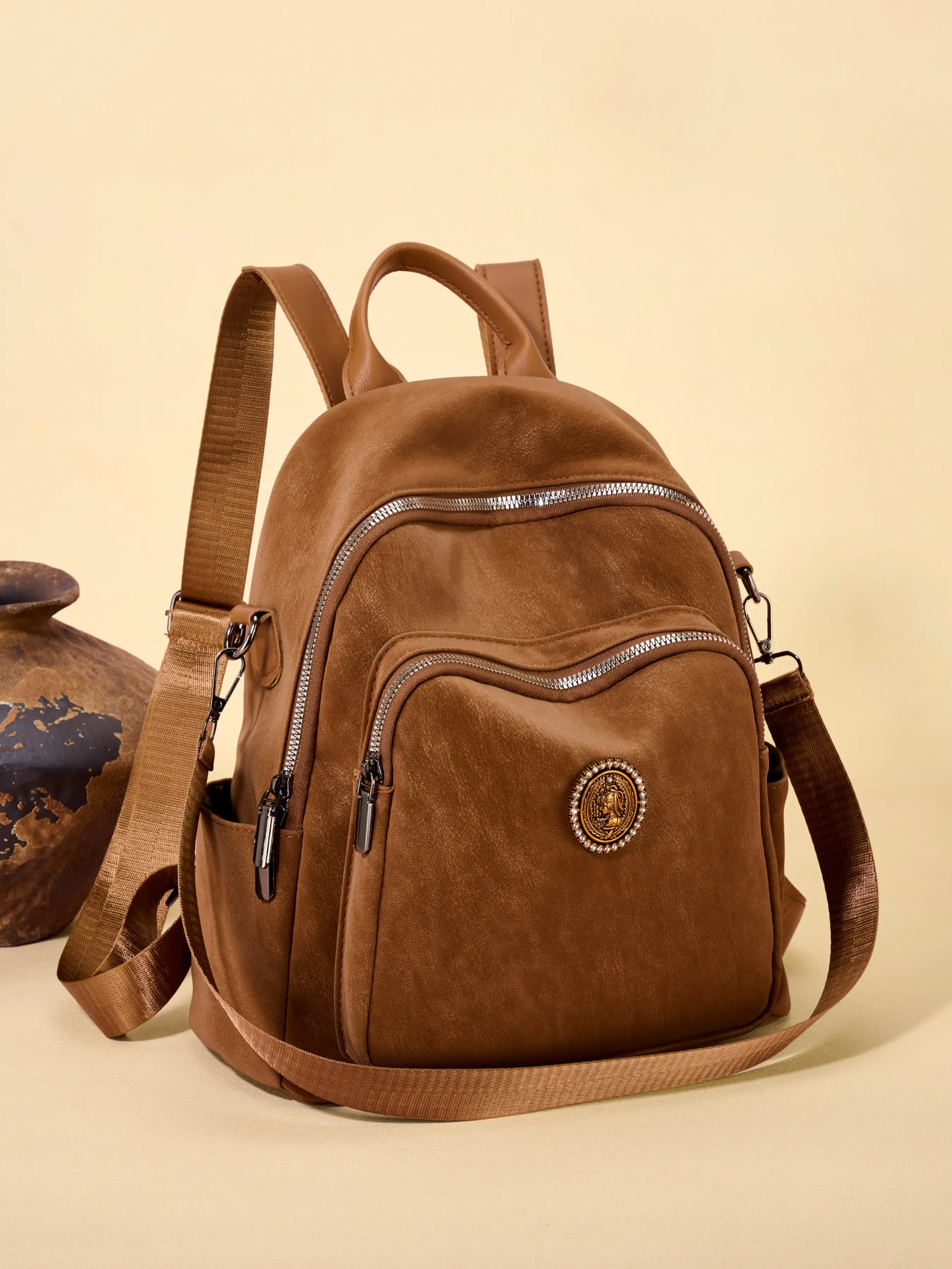 Vintage Soft Leather Backpack for Women, Large Capacity Fashionable Commuter Travel Bag, Autumn Winter New Style Bookbag, Stylish Daypack, Traveler Essentials Backpack, PU Leather Backpack, Casual Daypack Backpacks