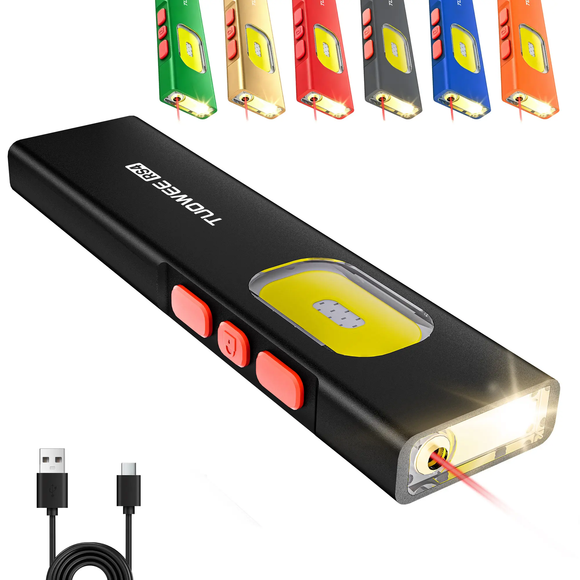 PASIION Flat edc flashlight, 11 lighting modes, infrared, red laser, work light, magnetic tail, rechargeable flashlight, power indicator, emergency, small flashlight, cob light