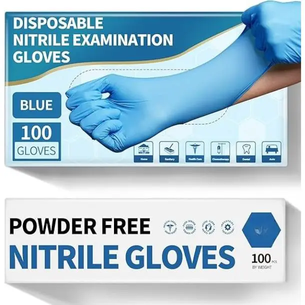 [New Deal] Powder-Free Regular Nitrile Exam Gloves, 4.5 Mil Nitrile Material, 100-Count Blue Durable Allergy-Safe Food-Safe Disposable Gloves for Medical, Cleaning