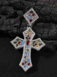 Colorful Horse Eye Cross Pendant Necklace, Square Clasp, Casual Style, Stainless Steel Chain, All Seasons, All over Print, Cross Necklaces