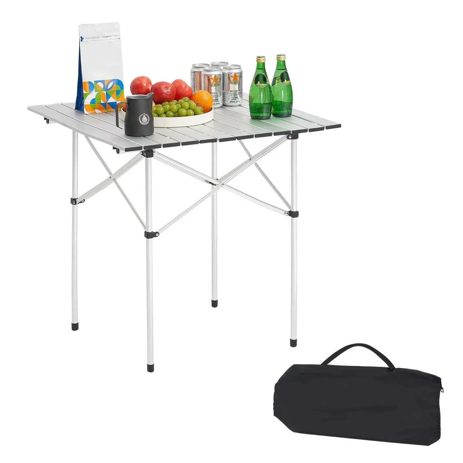 【Summerfinds】VEVOR Folding Camping Table,  Portable Roll Up Side Tables, Small Lightweight Aluminum Beach Table, Compact with Carry Bag, for Outdoor Cooking, Tailgating, Grilling, Picnic, Travel, Silver