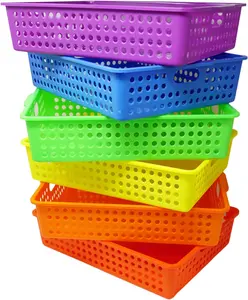 6 Pack Colorful Plastic Classroom Storage Bins for Organizing Papers, Pencils, Arts and Crafts Supplies