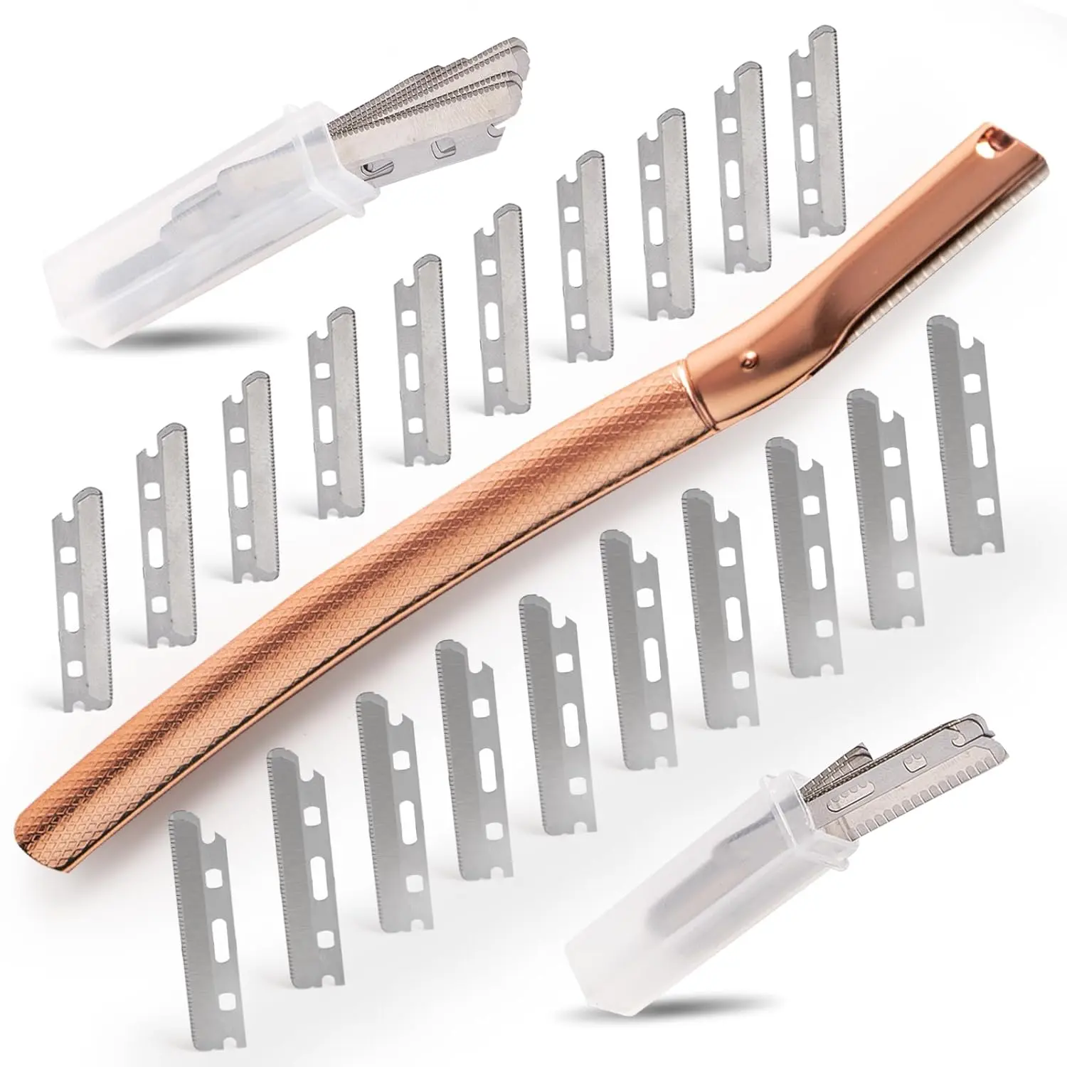 Rose Gold Facial Razor Dermaplane Razor for Women Face with 20PCS Blades,Professional Facial Bikini Razor for Peach Fuzz upper Lip forehead hair remover Eyebrow shaping Hair Removal,Stainless Steel Multipurpose travel Face Shaver Makeup Handle Salon Gift
