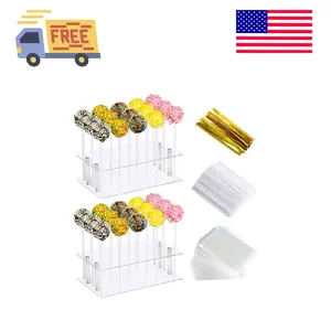 2 Pack Cake Pop Stand with Sticks & Wrappers, 15 Holes Acrylic Cake Pops Holder Disply