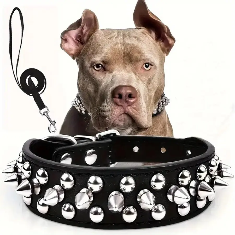 Rivet Dog Collar & Swivel Leash Set, Leash Included, Adjustable Pet Studs Collar, Durable Dog Walking Equipment, Fashionable Pet Walking Essentials, Dog Accessories Tools, Easter Gifts