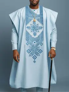 Men's Agbada Dashiki 3-Piece Set, Embroidered, Loose Fit, Flowing Silhouette, Jacket + Shirt + Pants, Perfect for Cocktail Parties, Weddings, Birthdays