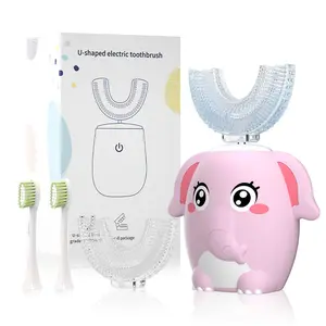 Kids Electric Toothbrush U Shaped pink auto brush Children Rechargeable Sonic Toothbrush Toddler baby timer toothbrushes kit travel toothbrush Blue Elephant (2-6 Years Old) Oral