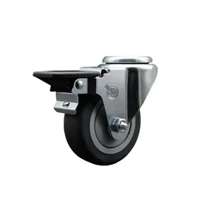 Service Caster SCC-BH20S3514-TPRB-PLB Thermoplastic Rubber Swivel Bolt Hole Caster - Gray 3.5x1.25 in. Wheel, Posi Locking Brake, Rubber Castors, Zinc-Coated Castors for 230 lbs Carts & Equipment
