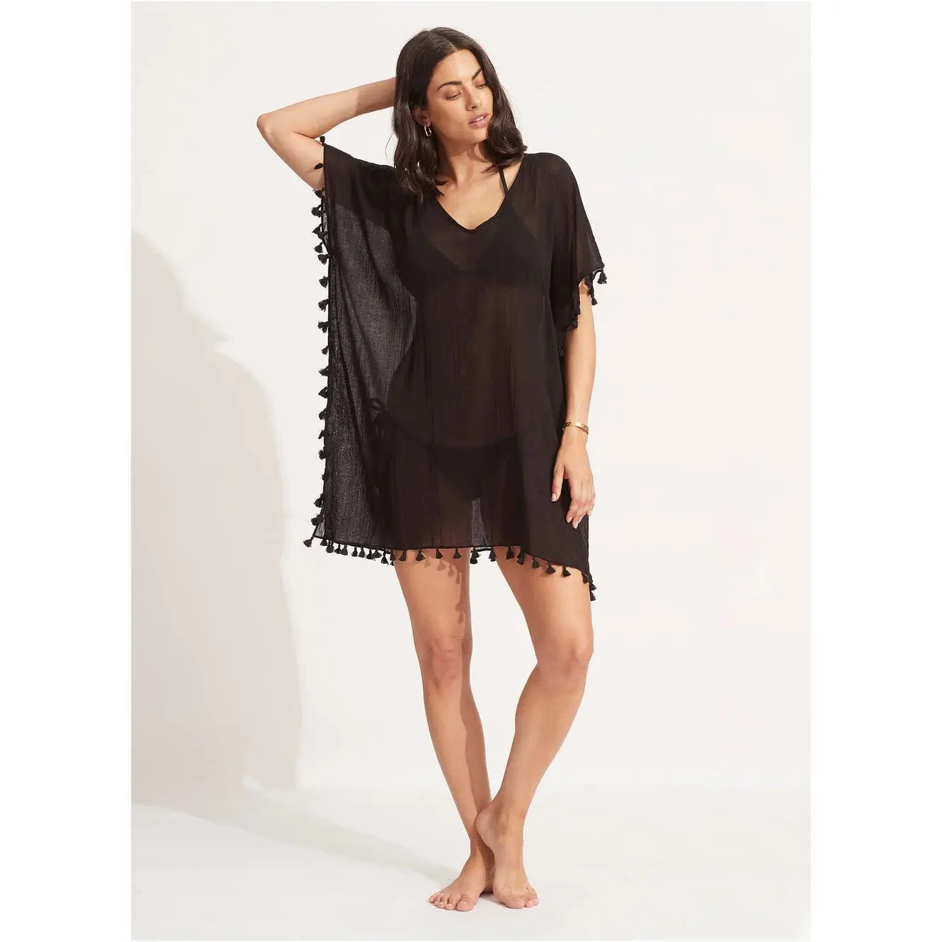Women's Modest Islamic Chic 100% Cotton Kaftan Beach Coverup - Lightweight, Tassel Trim, Side Splits for Casual Wear, Style, Flowing Kaftan, Easy Movement, Lightweight Flowy Kaftans