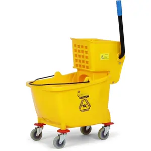 79358 Commercial Mop Bucket with Side Press Wringer, 26 Quart, 14.75"L x 12.95"W x 19.95"H, Yellow