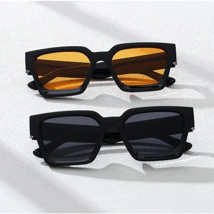 2PCS Unisex Fashion Sunglasses - Vintage Square Plastic Dark Frame UV400 Protection Lenses, Festive Party Hats Masks & Accessories for Adult Casual Outings, Vintage Square Shades
