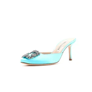 Pre-owned Manolo Blahnik Women's Hangisimu Heeled Mules Satin 70 by Rebag