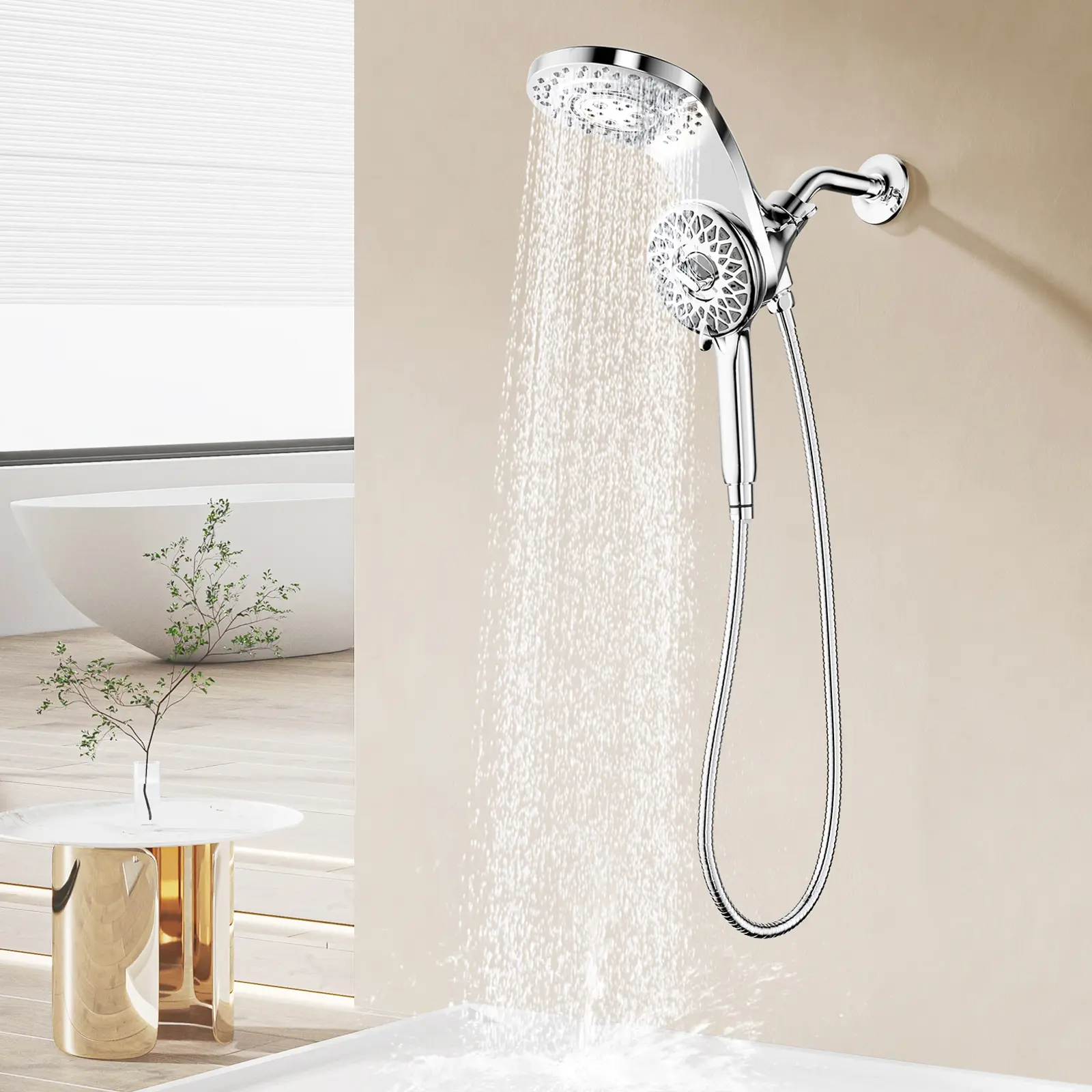 KAIYING Luxury Magnetic Dual Shower Head Combo - Wall-Mounted Handheld, 14-Mode High-Pressure Rainfall & Waterfall Rustproof Fixed Shower Heads, 71-in Stainless Steel Hose, Easy Installation for Pets, Rainfall Shower Head