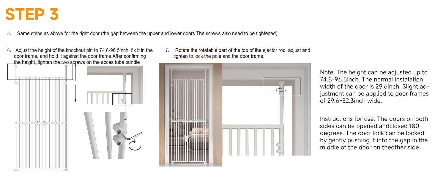 Naudacaa 76" Extra Tall Cat Gate for Doorway, 37.4"-40.5" Adjustable Wide, No Drilling Pressure Mounted Double Doors for Stairs/Hallways/House, 1.25" Narrower Bar Spacing