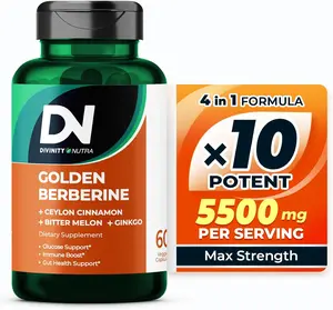 DN 4-in-1 Golden Berberine Supplement with Ceylon Cinnamon Bitter Melon Ginkgo 1500mg, Glucose Support, Support Gut Health, Metabolism, Wellness, Divinity Nutra