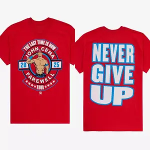 John Cena Farewell Tour 2025 2-Sided T-Shirt, “The Last Time Is Now” Front & “Never Give Up” Back, Wrestling Legend Tribute Tee, Fan Gift Top, Fashion Cotton, Full Colors, Full Sizes, For Men, For Women