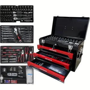 439Pcs Mechanics Tool Set, Industrial hand tool set，Household Tool kit with 3-Drawer Heavy Duty Metal Box, Portable Tool Box for Home/Auto Repair