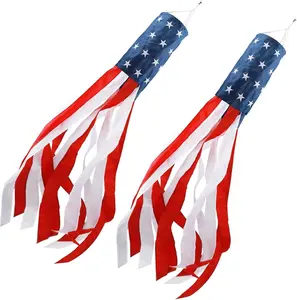 60 Inch American Flag Windsock Heavy Duty - Embroidered Stars Patriotic Wind Sock for Outside USA Memorial Day 4th of July Garden Decor