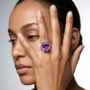 Parisian Night Luxe Purple Gemstone Ring - Emerald Cut Statement Piece - Adjustable Open Band for Perfect Fit - Elegant Old Money Aesthetic party gift