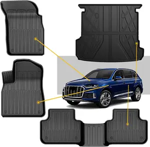 Custom-Fit All-Weather TPE Floor Mats & Cargo Liner Full Set for Audi Q7/SQ7 (2017-2025 All Models), 1st-Row & 2nd-Row Floor Liners, Black Trunk Mat, Pre-Cut Fit, Waterproof