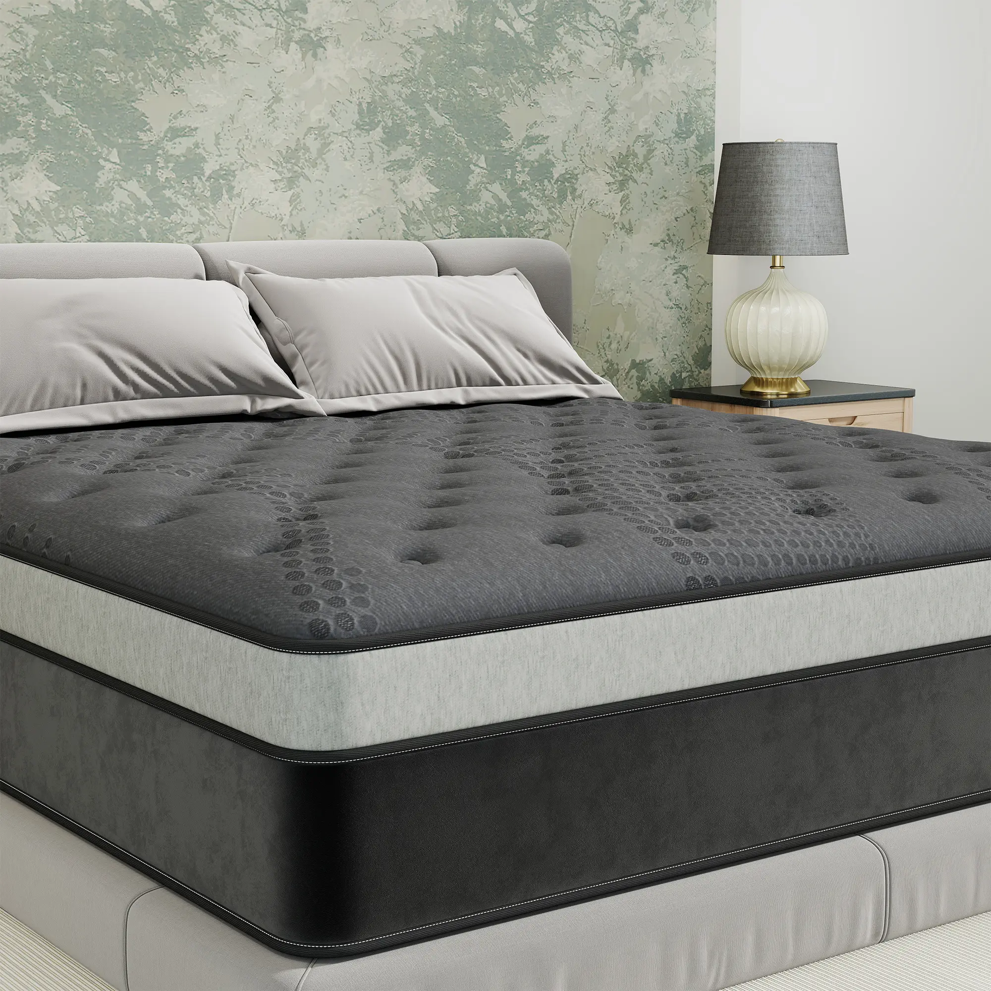 MULINATURE 12" 14" Hybrid Spring Memory Foam Mattress King Size Bed In A Box Medium Firm Comfort Body Support​ Fiberglass-free Black Gray Mattresses
