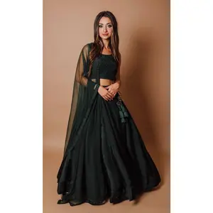 Green Embroidered Lehenga Choli Set