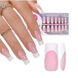 French Gel Nail Tips - Jofay Fashion French Tip Press on Nails, 10-Piece Set 320Pcs Pink long Square Nail Tips, No Need to File 3 in 1 Acrylic Fake Nails for Nail Art DIY & Nail Extension, 16 Sizes