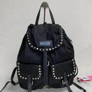 Pre-owned PRADA Black Nylon Studded Backpack Vintage Luxury Bag/WJ12229782