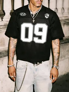 Men's Breathable Mesh American Football T-Shirt, 09 Number Print, V-Neck Short Sleeve, Loose Fit, Summer Streetwear Top, Athletic Top
