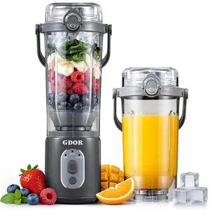 GDOR Cordless Portable Blender, USB-C Rechargeable Personal Mini Blender with 3 Modes, Ice Crush, Blend & Smoothie, 2 Pack 23oz BPA-Free Removable Cups for Shakes Smoothies
