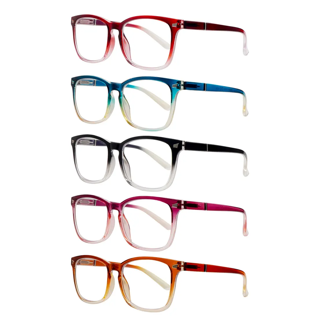 Men & Women's 5-Pack Rectangular Anti-Blue Light Reading Glasses with UV Protection, Lightweight High-Quality Frame, Spring Hinge Eyewear