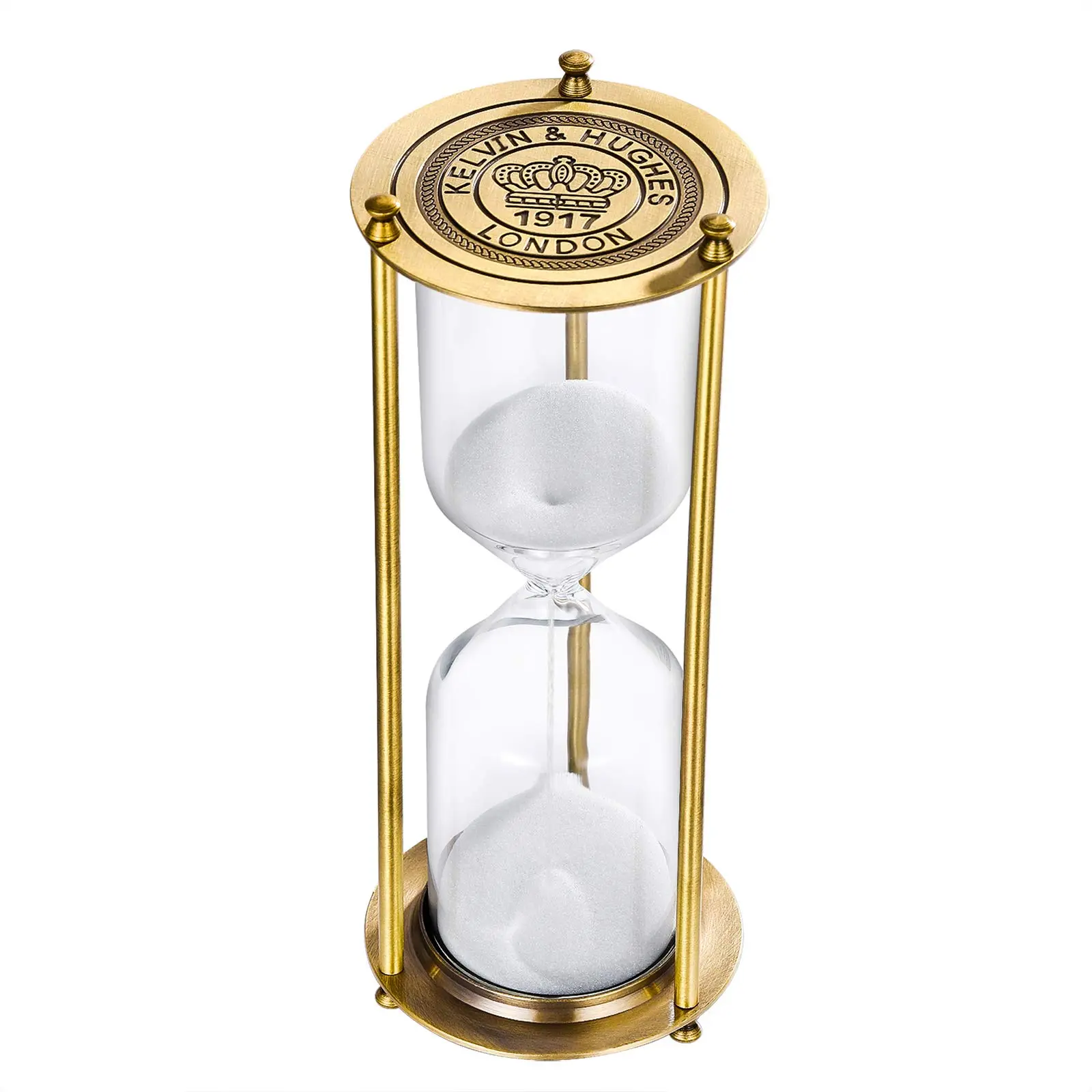 Hourglass 60 Minute Timer, Vintage Brass Sand Clock Stand, Unique Reloj De Arena 1 Hora, Metal Watch 60 Min, Antique Hour Glass With White Sand for Home, Desk, Office, Decor, Gifts