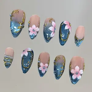 NailVesta TEAL BLOSSOM – 100% Handcrafted 3D Press-On Nails | Reusable, Long-Lasting, Salon-Quality
