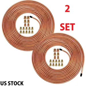 25FT Copper Nickel Brake Line Tubing Kit 3/16" OD Corrosion Resistant Includes All Fittings for Automotive Repair