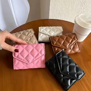 RIVERICH Women's elegant Pu leather short wallet, luxurious wallet, minimalist fashion solid color three fold wallet, fashionable full daily card holder Women's Minimalist fashionable coin Pocket Compact Quilted