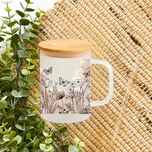 FROSTED CUSTOMIZED GLASS MUG CUPS 15 OZ FOR COLD DRINKS